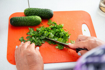 Cooking and food preparing on Plastic Cutting Board