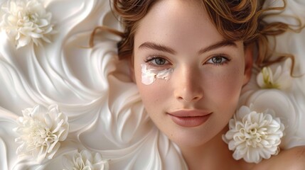 Naklejka premium Showcase the plumping effect of the cream on the skin's surface, minimizing the appearance of fine lines instantly.