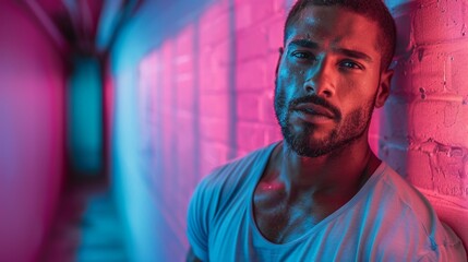 Portrait of a Man in Neon Lights - Generative AI