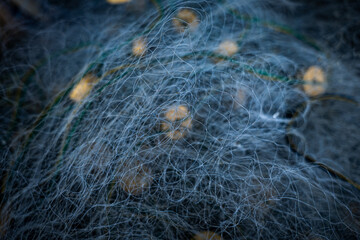 close up Blue Fishing net, Abstract Background, Fisherman hunting tools, net rope texture, pattern...
