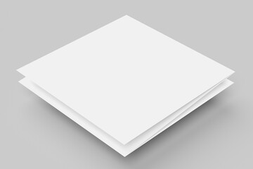 Tri-folded laflet in square format.