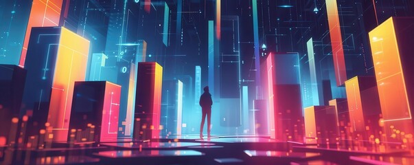 Obraz premium Scaling growth strategies for business growth, front view, driving business expansion, cybernetic tone, Analogous Color Scheme