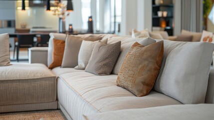 cozy couch sofa in living room interior design, minimalistic modern interior