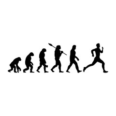 Silhouette illustration of human evolution and final evolution with various professions