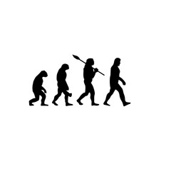 Silhouette illustration of human evolution and final evolution with various professions