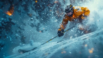 Fototapeta premium Dynamic Ice Hockey Player in Action - Generative AI