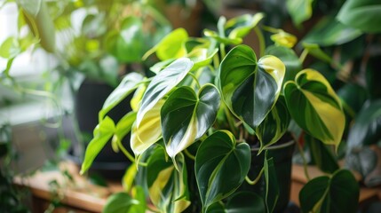 Obraz premium Philodendron Brasilia with variegated green leaves in a pot