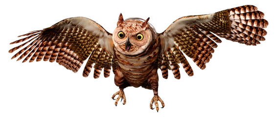 3D Rendering Great Horned Owl on White