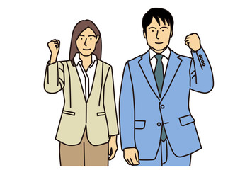 ガッツポーズの男女のビジネスマン