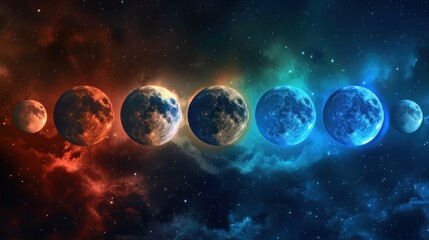 Fototapeta premium The moon with different colors, such as red, blue, or green.