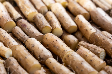 Close-up of steamed Huai Shan or Chinese yam are roots that are used in traditional chinese medicine and cooking, and is nourishing to the body.