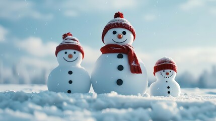 Obraz premium Snowman family in a winter wonderland