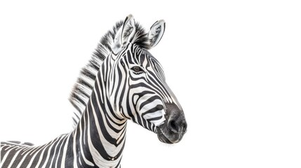 Iconic zebra portrayed in isolation against a pristine white backdrop, showcasing the timeless elegance of nature's design
