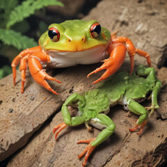 Naklejka premium Image of the idea that a frog mixed with a crab