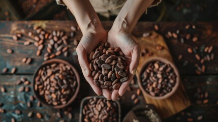 Person holding cocoa beans