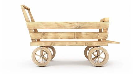 Fototapeta premium wooden trolley isolated on white background.