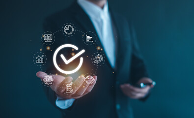 Standardization concept, Guarantee, Standards, ISO certification and satisfaction, service experience, show the standards of products and services.