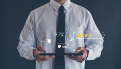 Customer review satisfaction feedback survey concept,  Customer can evaluate quality of service leading to reputation ranking of business.  for satisfaction service satisfaction.