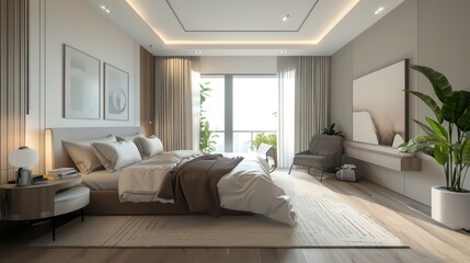 beautiful interior design home bedroom, cozy big bed