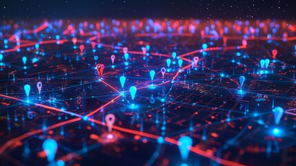 Obraz premium Futuristic City Map with Glowing Digital Pins