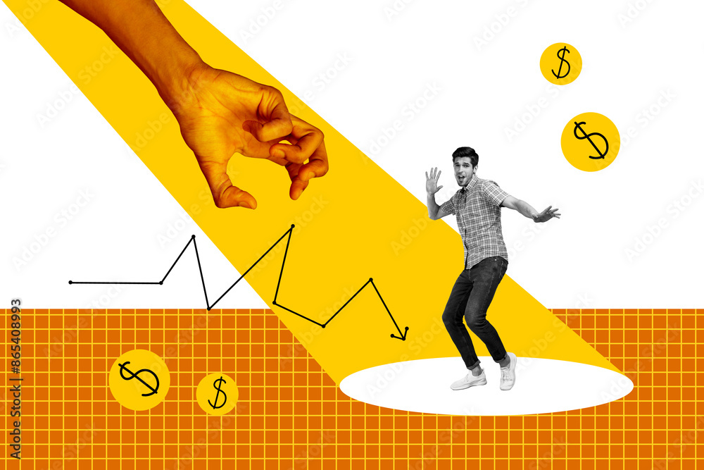 Aufkleber composite trend artwork 3d sketch image photo collage of target trader business money arrow down los