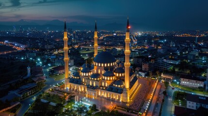 Fototapeta premium Large Mosque Aerial View at Night