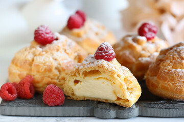 traditional choux pastry eclair dessert on a plate