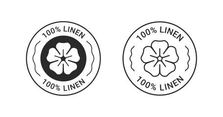 100 percent linen vector icon. Organic fabric linen round labels