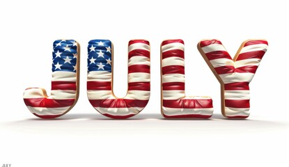 "JULY" with American flag isolated on white background Generative AI