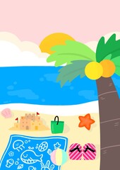 여름 바다 야자수 해변 일러스트