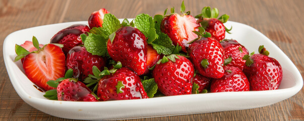 Fresh strawberries and balsamic glaze, gourmet salad ingredients, sweet and tart