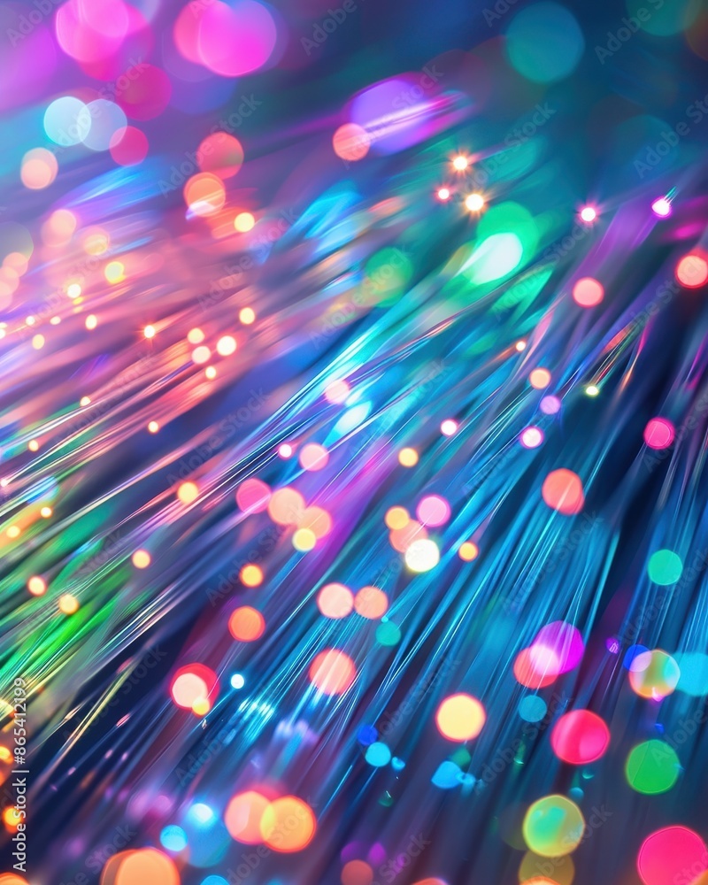 Fototapete vibrant abstract background with colorful bokeh lights and fiber optic strands, creating a dynamic, 