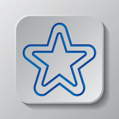 Double star simple icon. Flat design. Paper cut design. Cutted blue symbol with shadow. Gray badge button, gray background