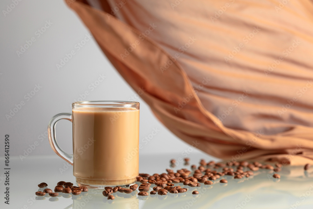 Wall mural coffee with cream on a glass table.