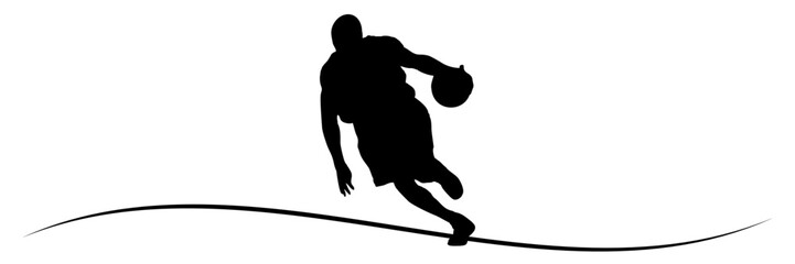 line art Basketball Player Black Silhouette On White Background 