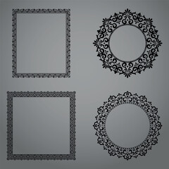 Set of decorative frames Elegant vector element for design in Eastern style, place for text. Floral black and gray borders. Lace illustration for invitations and greeting cards