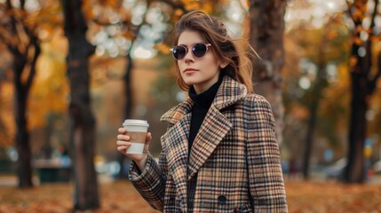 Obraz premium Woman with coffee in park