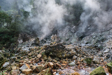 Smoke Emanating from Rocks in Crater River
