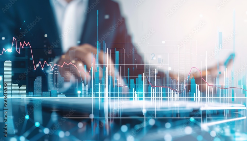 Poster business professional analyzing stock market data and charts using a digital tablet. financial advis