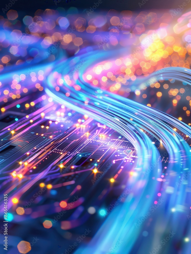 Aufkleber abstract background of fiber optic cables and glowing lights representing high-speed internet and da