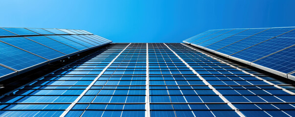 Solar cells integrated into the facade of a skyscraper, solar energy, architectural and innovative