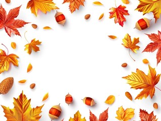 Obraz premium Autumn forest scene with leaves and acorns