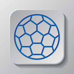 Obraz premium Football simple icon vector. Flat design. Paper cut design. Cutted blue symbol with shadow. Gray badge button, gray background