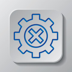 Obraz premium Gear vector simple icon. Flat design. Paper cut design. Cutted blue symbol with shadow. Gray badge button, gray background