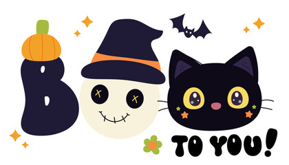 boo letter halloween cat pumpkin and ghost kawaii cartoon
