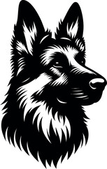 Hand drawn animals german shepherd silhouette vector set illustration on white background