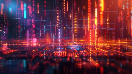 Vibrant Abstract Digital Network Cityscape