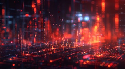 Naklejka premium Glowing Red Digital Network Cityscape