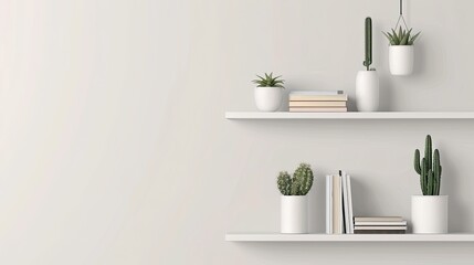 Fototapeta premium Minimalist White Shelves With Greenery