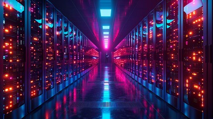 Data center. Technician works in server room racks. Business technology cloud computing service. Data center set flat vector modern illustration